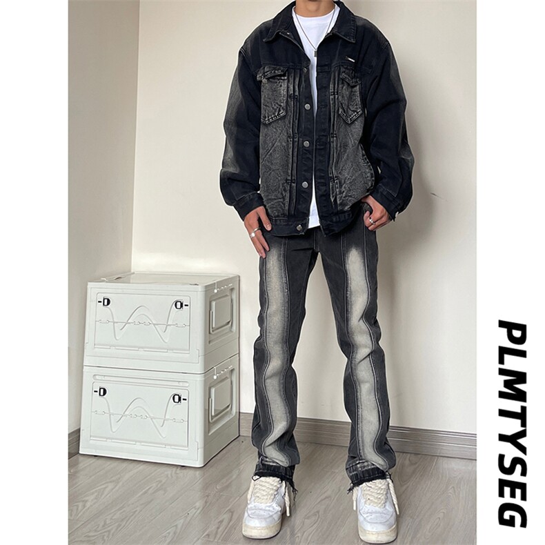 B221美式ins高街暗黑小众毛边修身小脚牛仔裤LK23020-P60控78，男装牛仔裤，电商B221