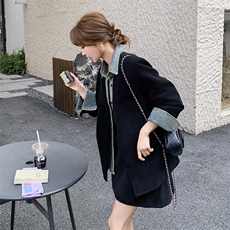 高级气质感穿搭牛仔拼接上衣套装女春夏秋2025超火好看短裙两件套，女装套装/套裙，2C332