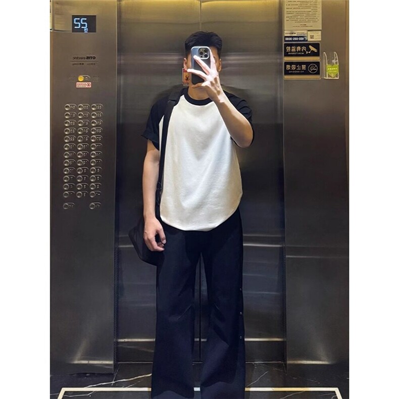 【有货】DB11-批40插肩短袖t恤男夏季黑白拼接新款潮牌纯棉情侣装,男装T恤,星座603-2