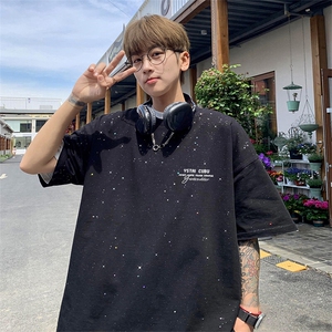 可48小时发货支持抖音得物来样二开 美式满天星亮片短袖T恤MTX673图片