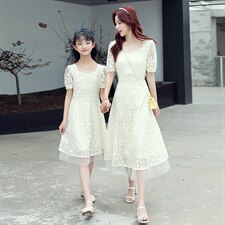 2021夏季新款时尚蕾丝网纱亲子长款连衣裙，女装连衣裙，安之芮娜