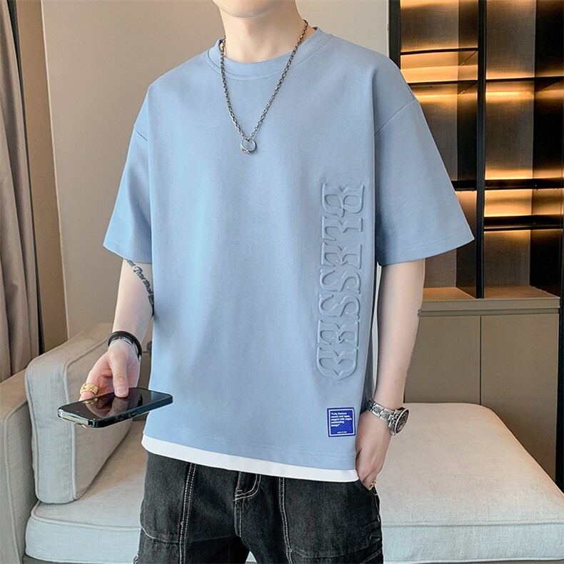 冰氧仿棉短袖店主风体恤夏季休闲百搭刺绣纯色男上衣TC3148-P24,男装T恤,星座717