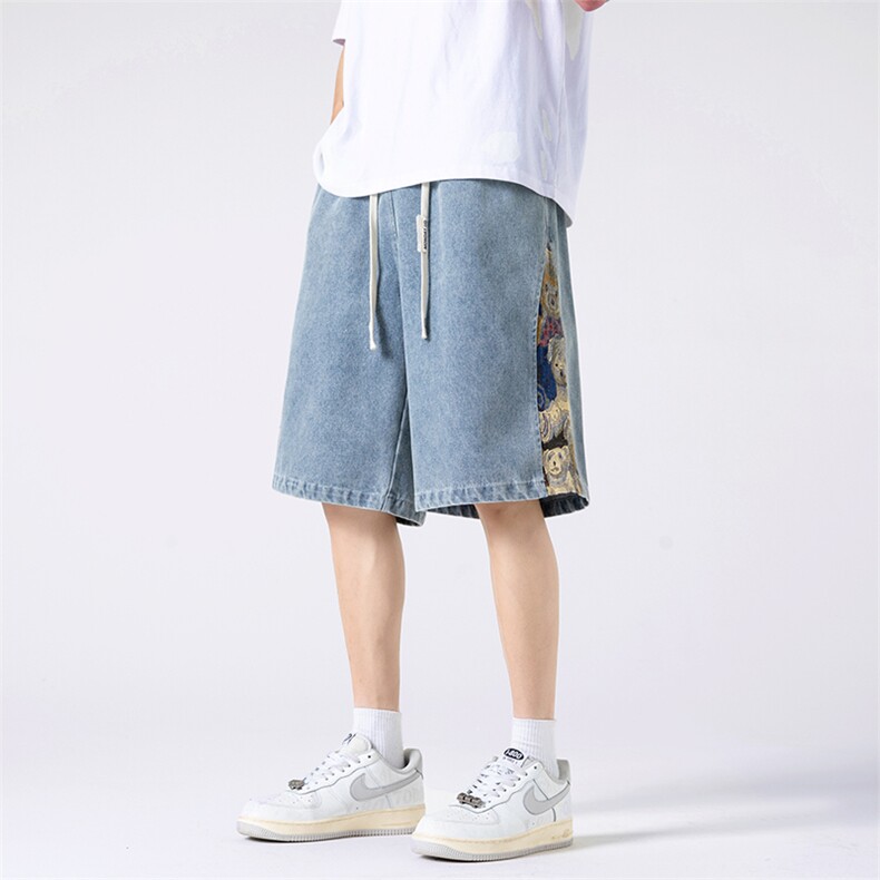 牛仔短裤男夏季港风高街水洗拼接五分裤子潮流insXD22963-P45,男装牛仔裤,电商A042
