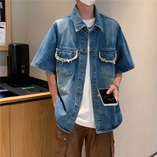 潮夏季文艺标准青春流行潮流慵懒翻领男时尚长袖日系衬衫，男装衬衫，星座716-3