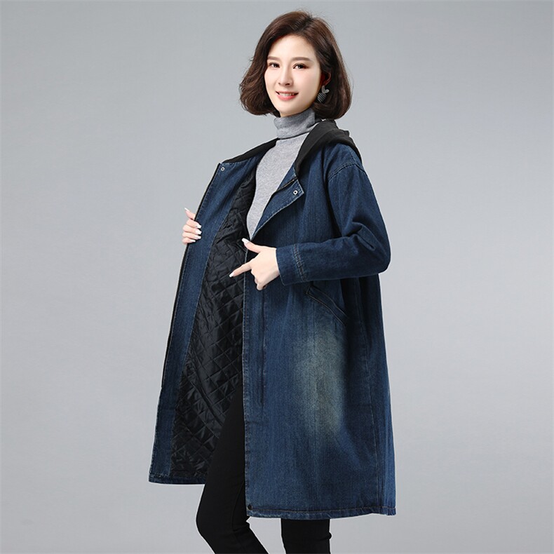 2021年冬季加厚通勤拼接连帽夹棉牛仔外套,女装棉衣/棉服,叶笙衣
