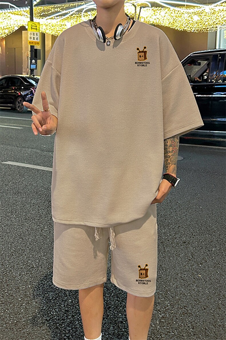套装！华夫格套装短袖T恤短裤男TZ204-特P38,男装T恤,电商B367