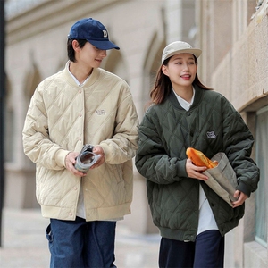 日系棒球领棉服男2025秋冬新款宽松菱格棉衣外套JA5045-P120控198图片