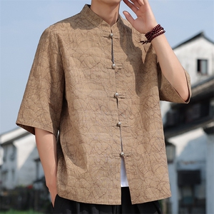 2025夏季新款风男开衫金属盘扣新中式肌理提花衬衫 C137-P65图片