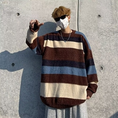 冬季撞色条纹软糯水貂绒加厚毛衣男女潮牌7179-P56，男装针织衫/毛衣，星座1109-3
