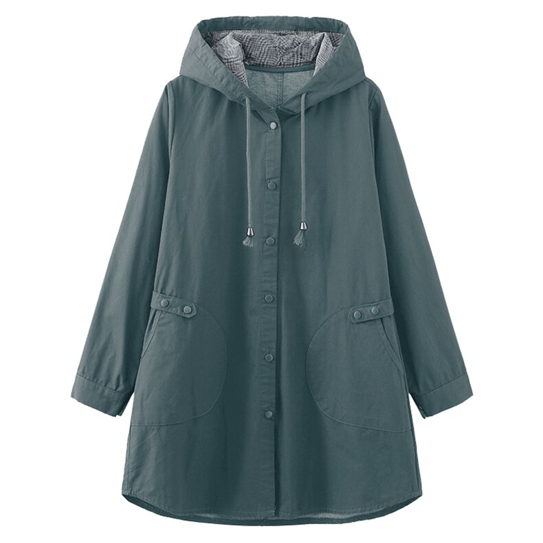 2021春秋新款风衣风衣女士秋装宽松连帽休闲口袋中长款纯色274-,女装风衣,秋牧寒烟