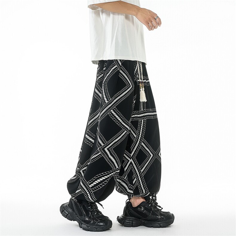 老钱风印花裤子轻薄垂感冰丝山本阔腿裤松弛感长裤504-K895-P50,男装休闲裤,星座504