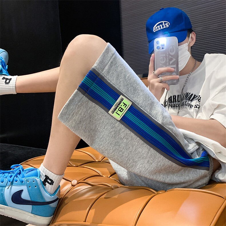 K3135-P38夏季新款侧克莱因蓝织带潮流情侣男女休闲百搭五分短裤图片