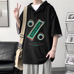 LD54171-P45 连帽短袖t恤男大码胖子带帽五分袖中袖 大皂风图片