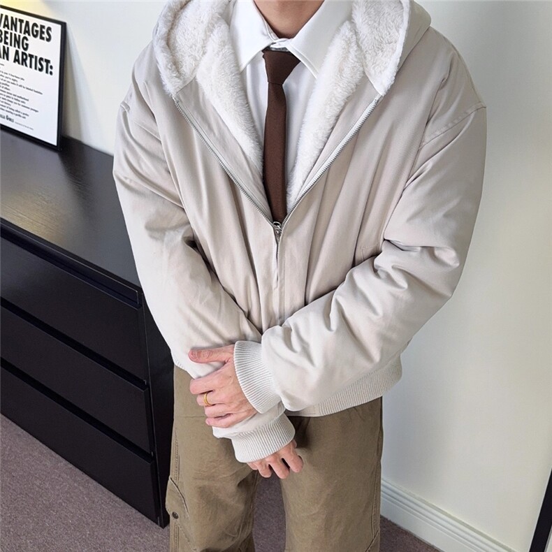 青鸟CYB“一件过冬”1500g仿兔毛重磅座山雕连帽夹克简约棉服外套,男装夹克,星座506A