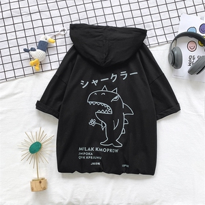 LD54092-P45 连帽短袖t恤男大码胖子带帽五分袖中袖图片