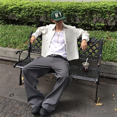 美式潮牌高街复古泡泡纱竖条纹日系肌理长袖衬衫男女休闲宽松衬衣，男装衬衫，电商A486