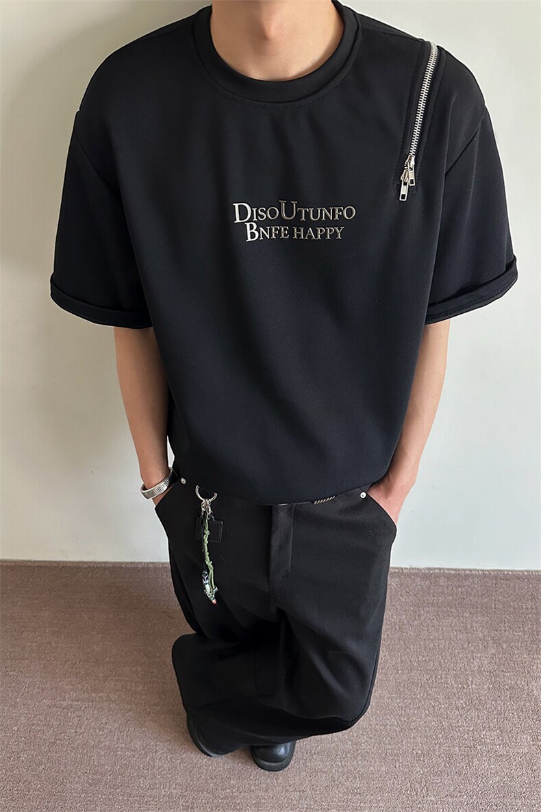 wassuphappy美式短袖t恤男夏季潮流高街字母上衣宽松休闲五分袖,男装T恤,电商A003