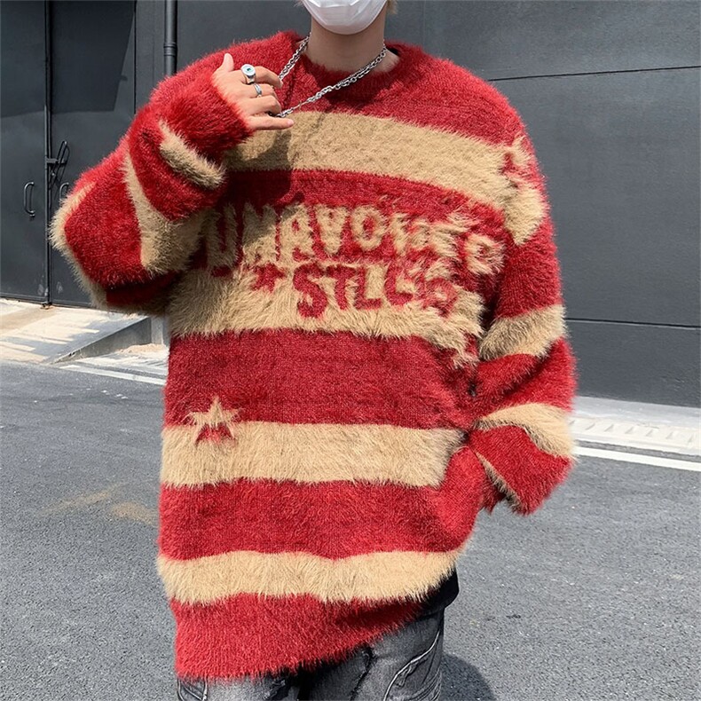 秋款男圆领套头毛衣条纹五角星休闲外套M9214P50,男装针织衫/毛衣,星座1013-1
