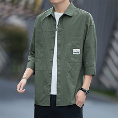 春秋新款七分袖男款格子衬衫高档休闲百搭宽松可外穿青年休闲衬衣，男装衬衫，电商B212（原钱塘6029）