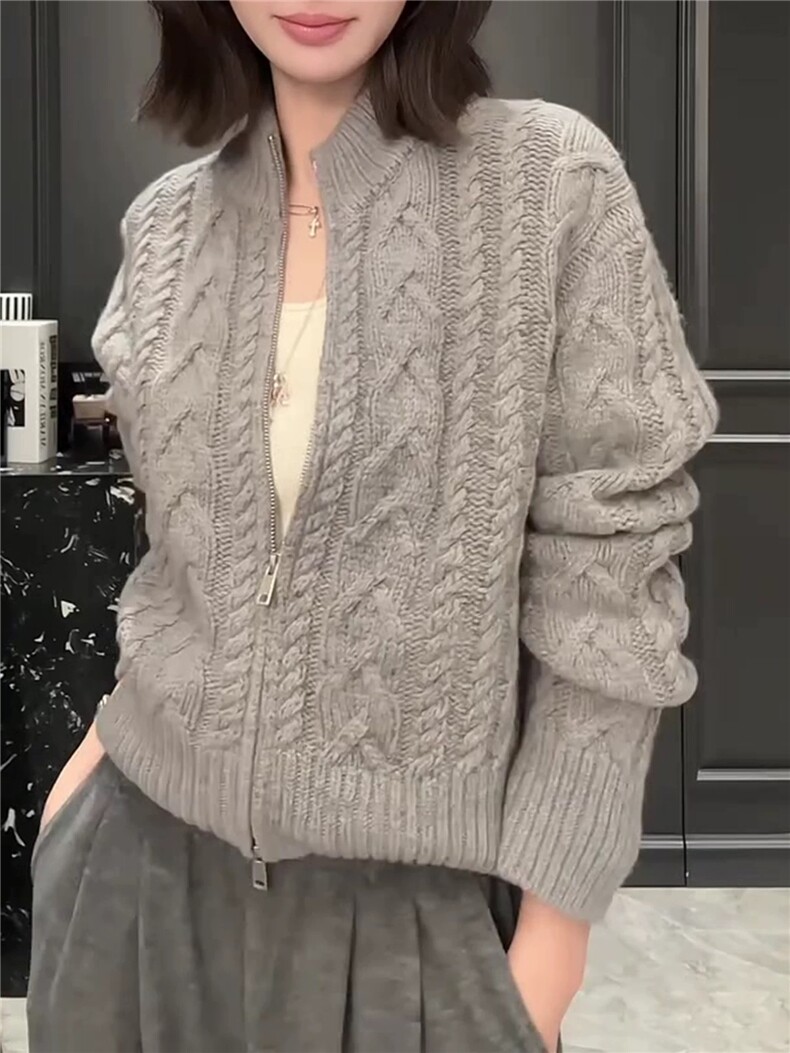 2025年秋季拉链开衫时尚百搭提前简约休闲，女装羊毛衫，恩泰羊绒