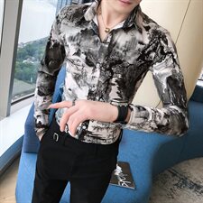 B302CS642021春装新款山水画衬衫男士印花衬衣店主风，男装衬衫，电商B216（原B302）