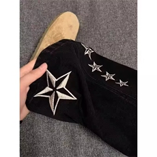 黑色五角星刺绣男女潮牌美式高街痞帅风微喇裤SD660P40，男装休闲裤，星座1112-1