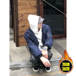 现货秋冬季美拉德立领飞行立领夹克boxy棉衣美式高街加厚加棉外套图片