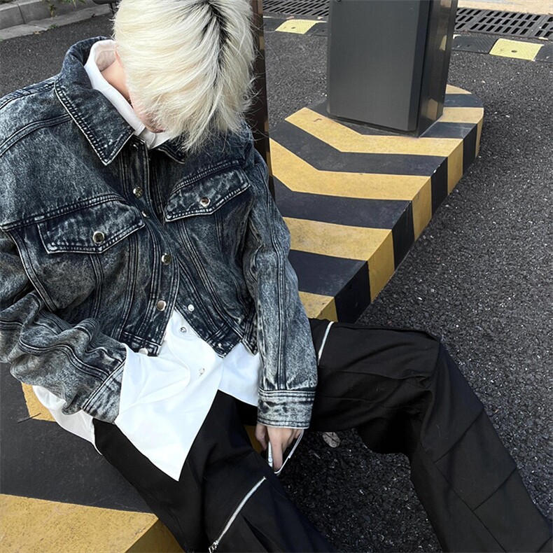 美式复古重工拼接短款牛仔外套机车服夹克衫JK8863特P88,男装工装外套,星座908-1