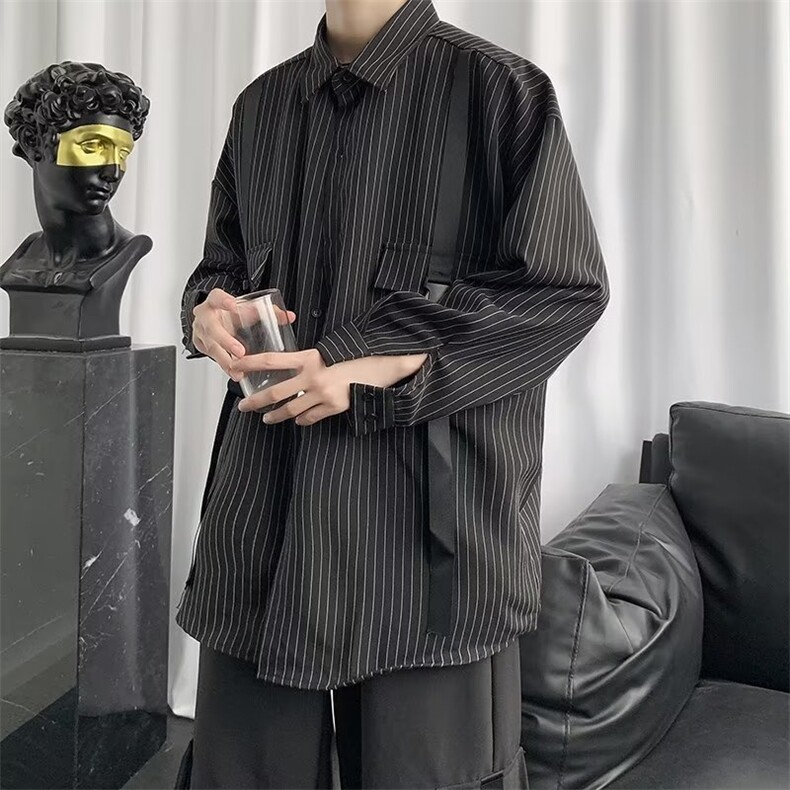 条纹衬衫男韩版潮流高街帅个性2023春秋新款ins宽松外套CY027-P36,男装衬衫,星座412-2