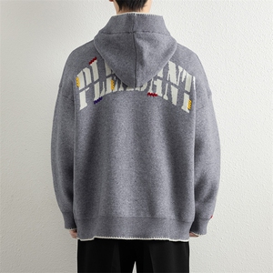 25756-P78秋季时尚连帽毛衣外套男士针织衫简约提花内搭打底衫图片