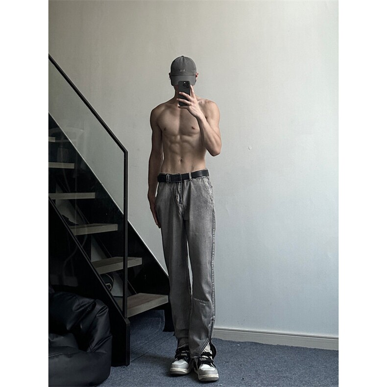裤口拉链美式高街vibe牛仔裤设计感,男装牛仔裤,星座310A-4