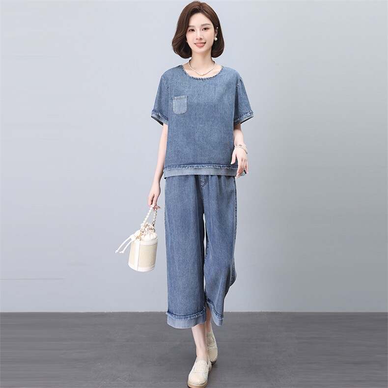 休闲牛仔套装女装2025夏装新款减龄中年时尚妈妈小个子穿搭两件套,女装套装/套裙,悦见她