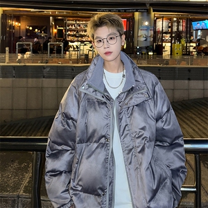 假两件双拉链PU棉衣立领棉衣加厚棉袄子美式复古面包服外套-M918图片