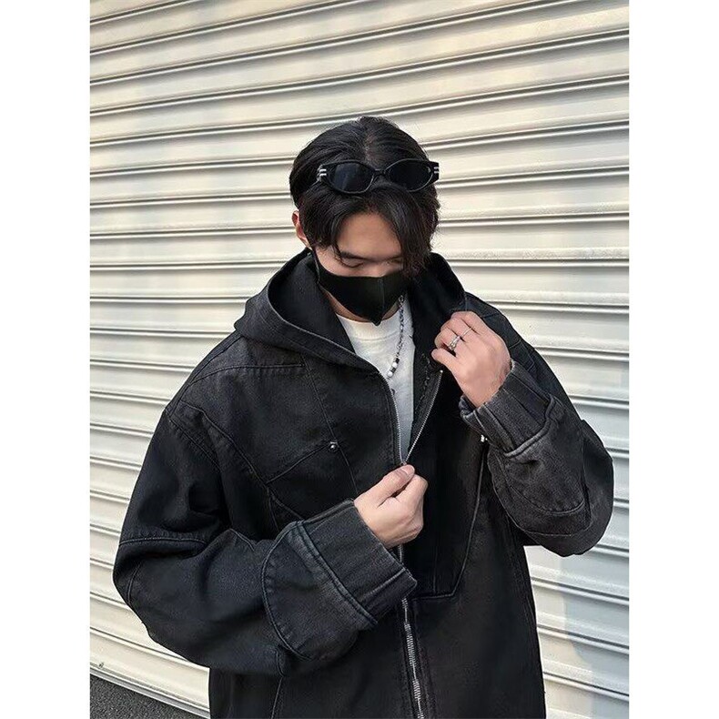 小众重工解构做旧垫肩连帽牛仔外套金属点缀青少年宽松型NY3577,男装夹克,星座601-1