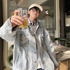美式潮牌拼接牛仔外套男宽松ins港风休闲春秋季痞帅夹克WH01-P68，男装夹克，星座1008
