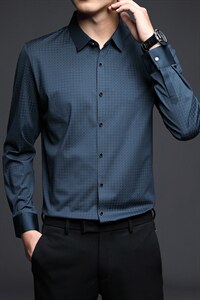 D8012男式服装2023年秋新款衬衫男长袖翻领休闲四季可穿衬衣P73图片