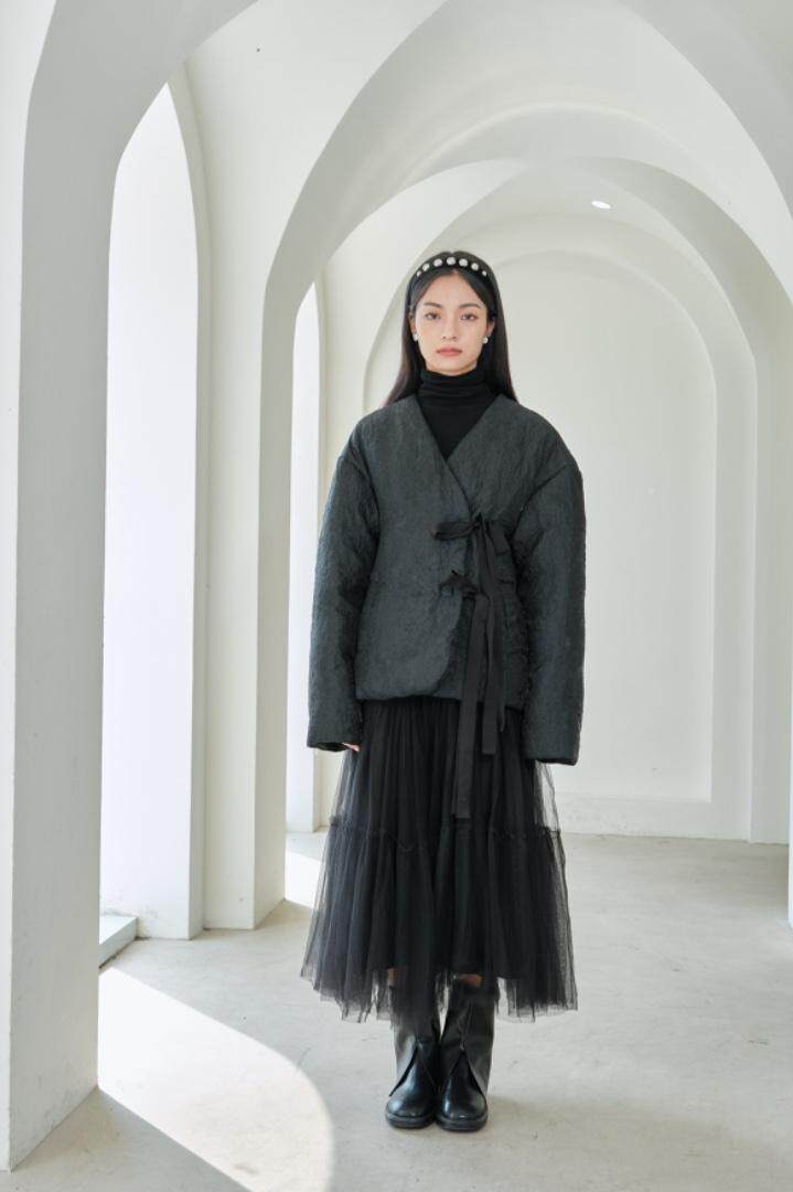 现货系带无领羽绒，，其它，UDF