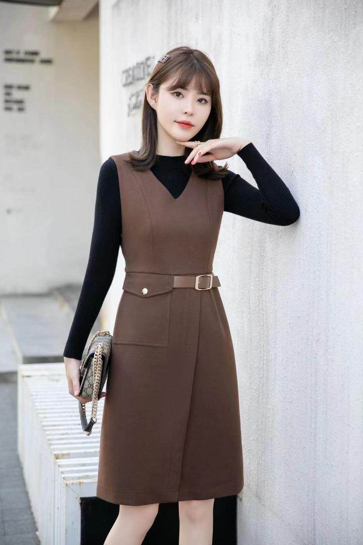 [现货]秋冬款两件套连衣裙，两色、四个尺码，女装连衣裙，依柏璐