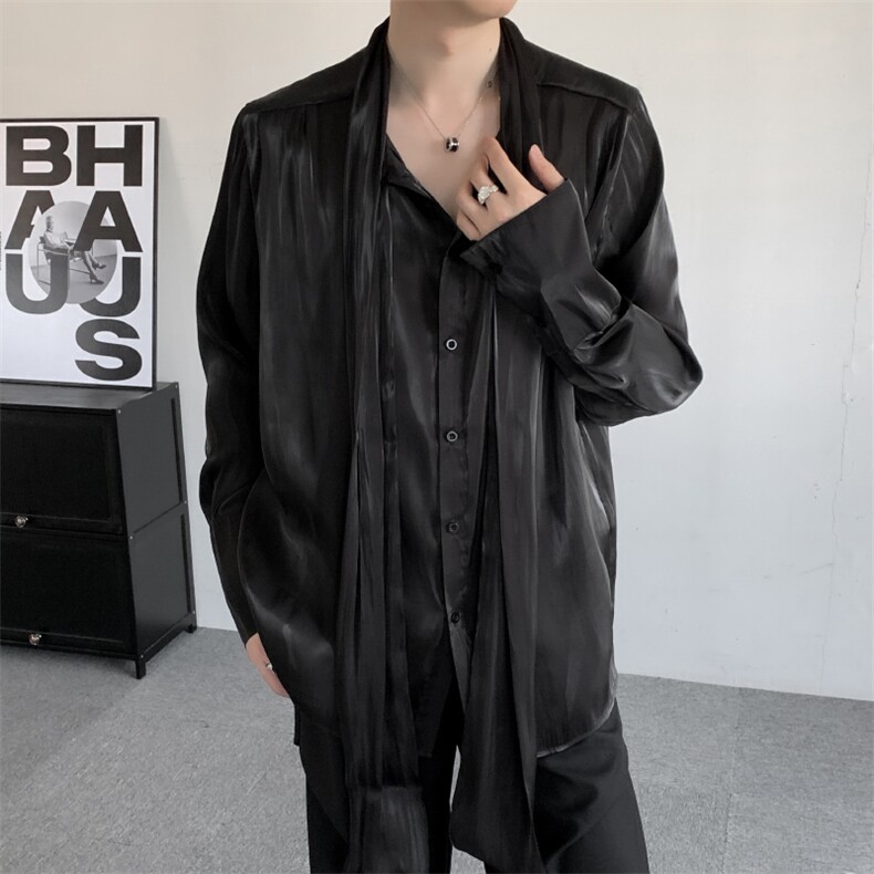 2024小众明星同款演出新中式欧根纱衬衫设计感男女衬衣长袖衬衫图片