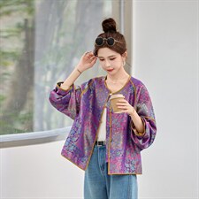 中古风女士真丝宋锦提花外套高端大方，女装短外套，素月