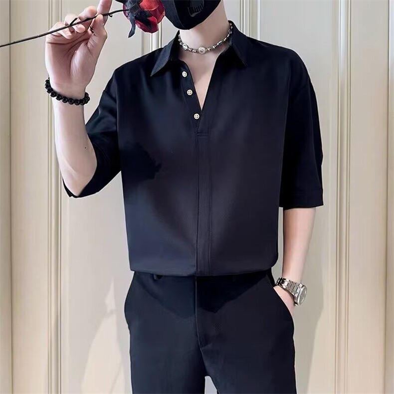 M622-P35炸街冰丝短袖衬衫男潮五分袖垂堕感衬衣,男装T恤,星座617A-1（原B318A）