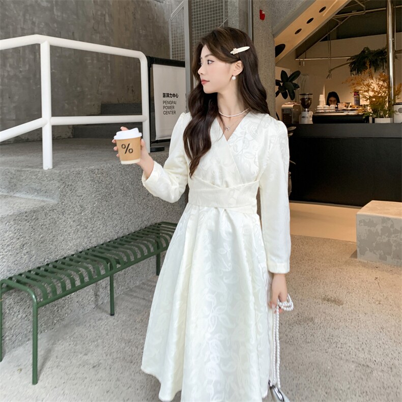 修身型长袖2026年春季女士通用百褶裙休闲聚酯纤维100女,女装连衣裙,凡歌灵