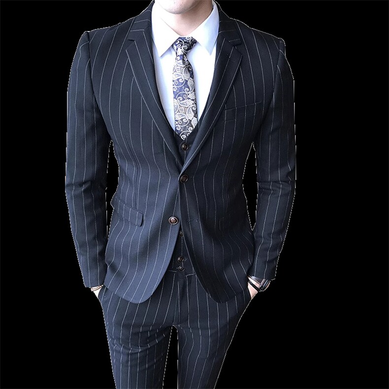 条纹男装西服套装三件套礼服西装W6388-P285,男装西服,星座1012