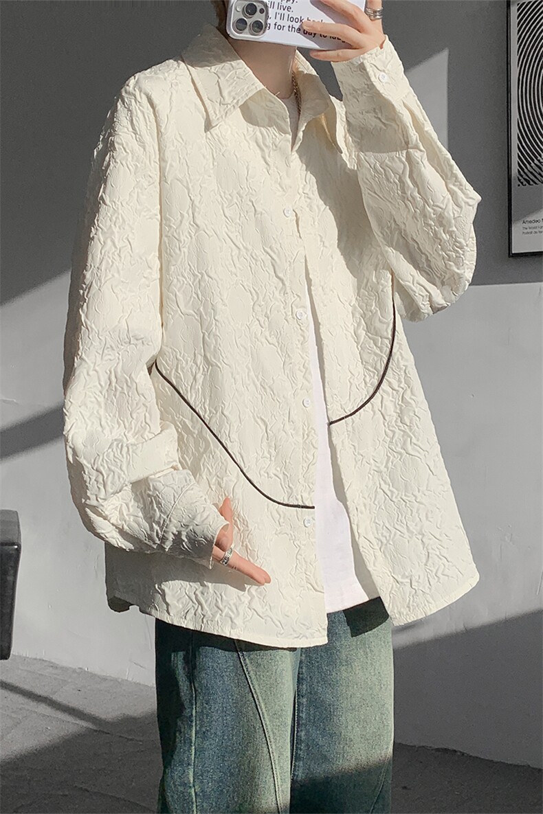 春夏新款肌理感不规则反光线条衬衫外套小众设计感肌理感衬衫P45,男装衬衫,电商B319