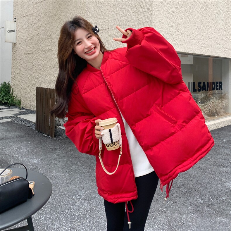 花边拼接白鸭绒棒球羽绒服女2025冬装保暖外套小个子跨年圣诞好看,女装羽绒服,艾米莉亚
