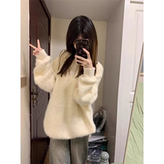 网图秋冬新款仿貂毛圆领休闲宽松纯色毛衣针织衫A247-M608tp45，男装针织衫/毛衣，电商A247