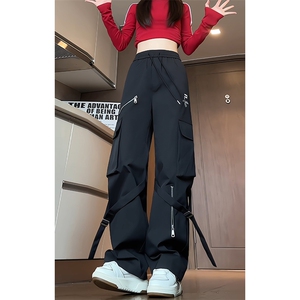 特批P40无差价秋季拉链飘带防泼水工装裤男字母刺绣拖地长裤K1467图片