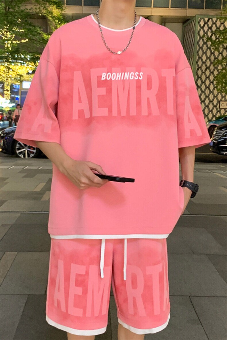 wassuphappy假两件短袖套装男士夏季薄款休闲运动短裤一整套搭配,男装T恤,电商A022