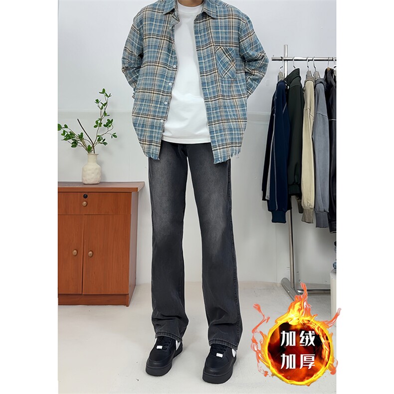 新款美式高街加绒加厚直筒黄泥牛仔裤货号K659P50加绒P65《控78》,男装牛仔裤,电商A063