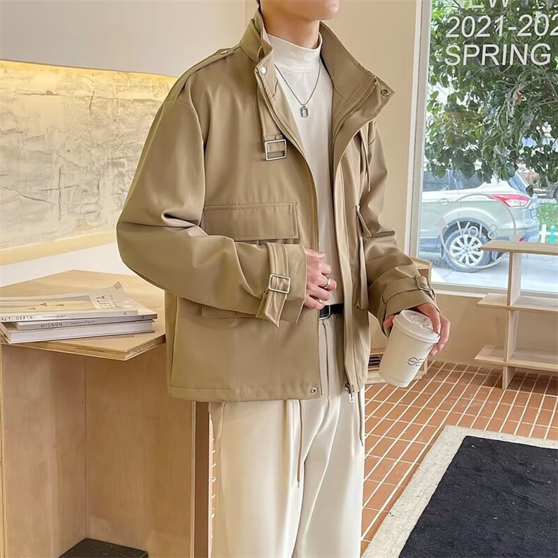春秋款韩男装双口袋纯色简约翻领短款宽松夹克外套男HHF02P62,男装夹克,星座1013-5